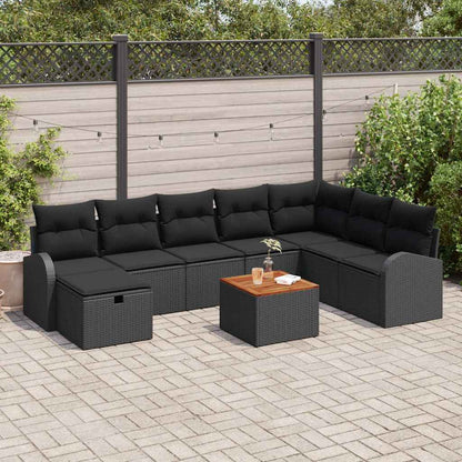 Set Divano da Giardino con cuscino 9 pcs Nero polyrattan | homemem39