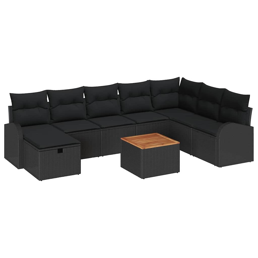 Set Divano da Giardino con cuscino 9 pcs Nero polyrattan | homemem39