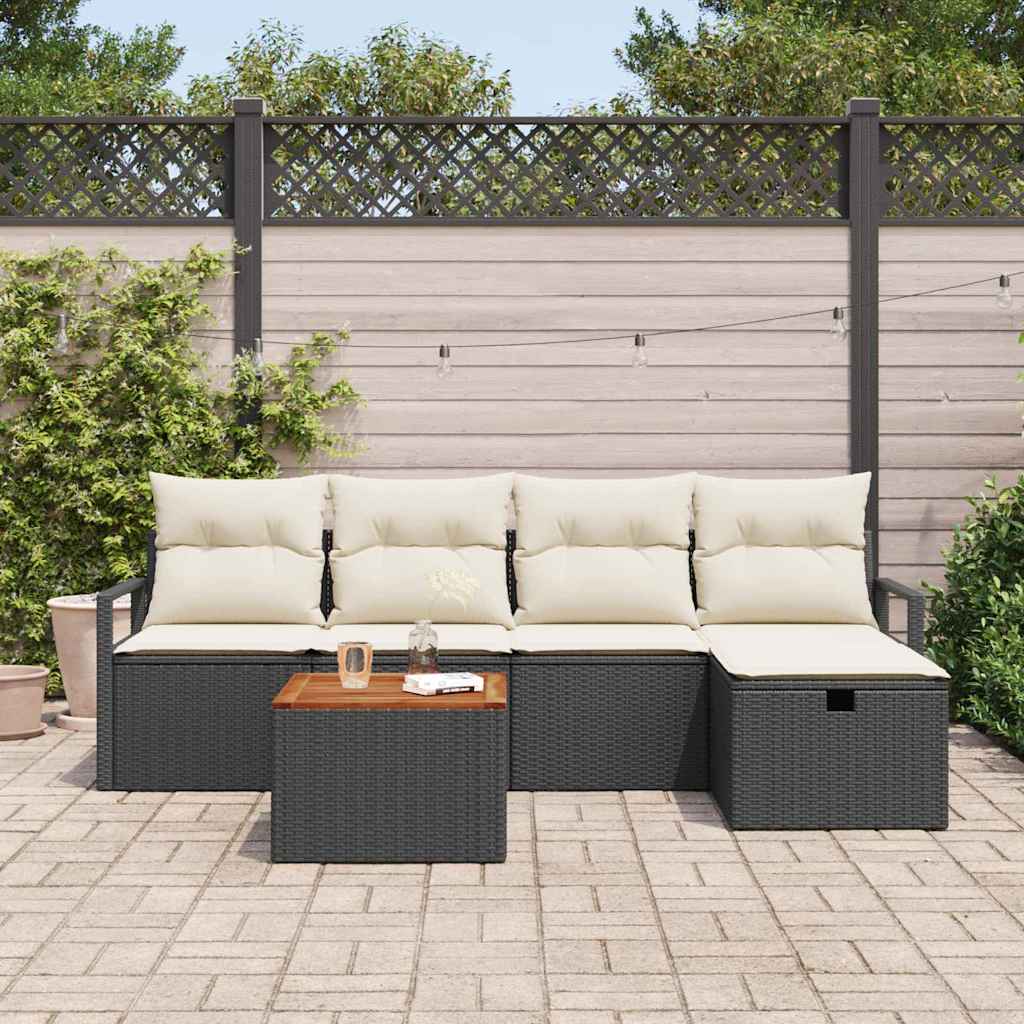 Set Divano da Giardino con cuscino 6 pcs Nero Poly Rattan - homemem39