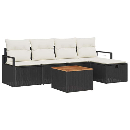 Set Divano da Giardino con cuscino 6 pcs Nero Poly Rattan - homemem39