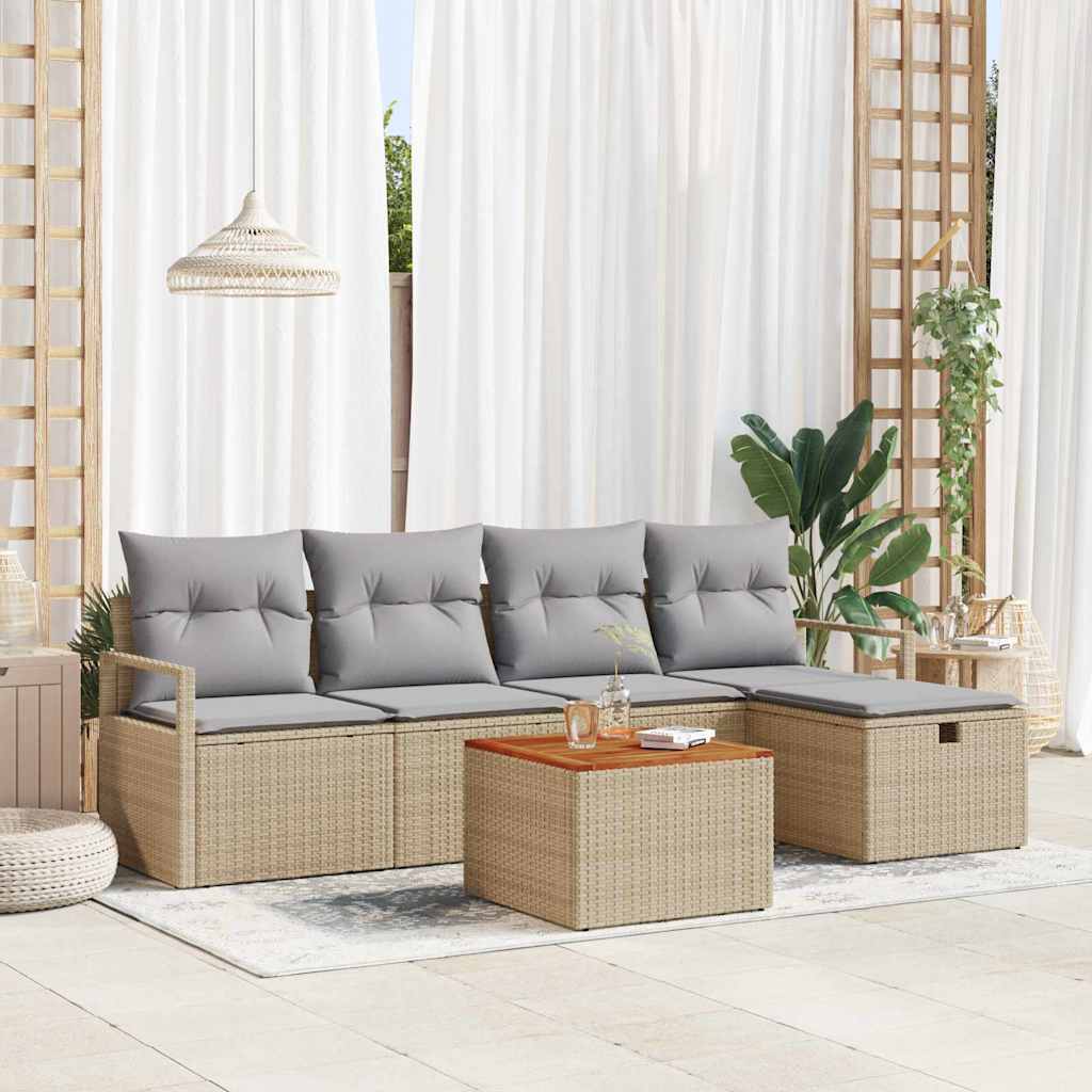 Set Divano da Giardino con cuscino 6 pcs Beige Poly Rattan - homemem39