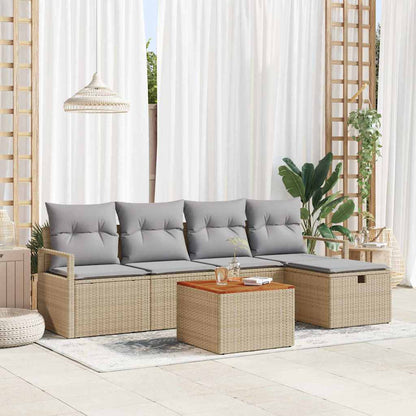 Set Divano da Giardino con cuscino 6 pcs Beige Poly Rattan - homemem39