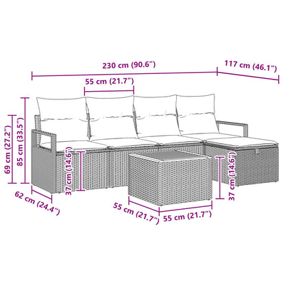 Set Divano da Giardino con cuscino 6 pcs Grigio polyrattan | homemem39