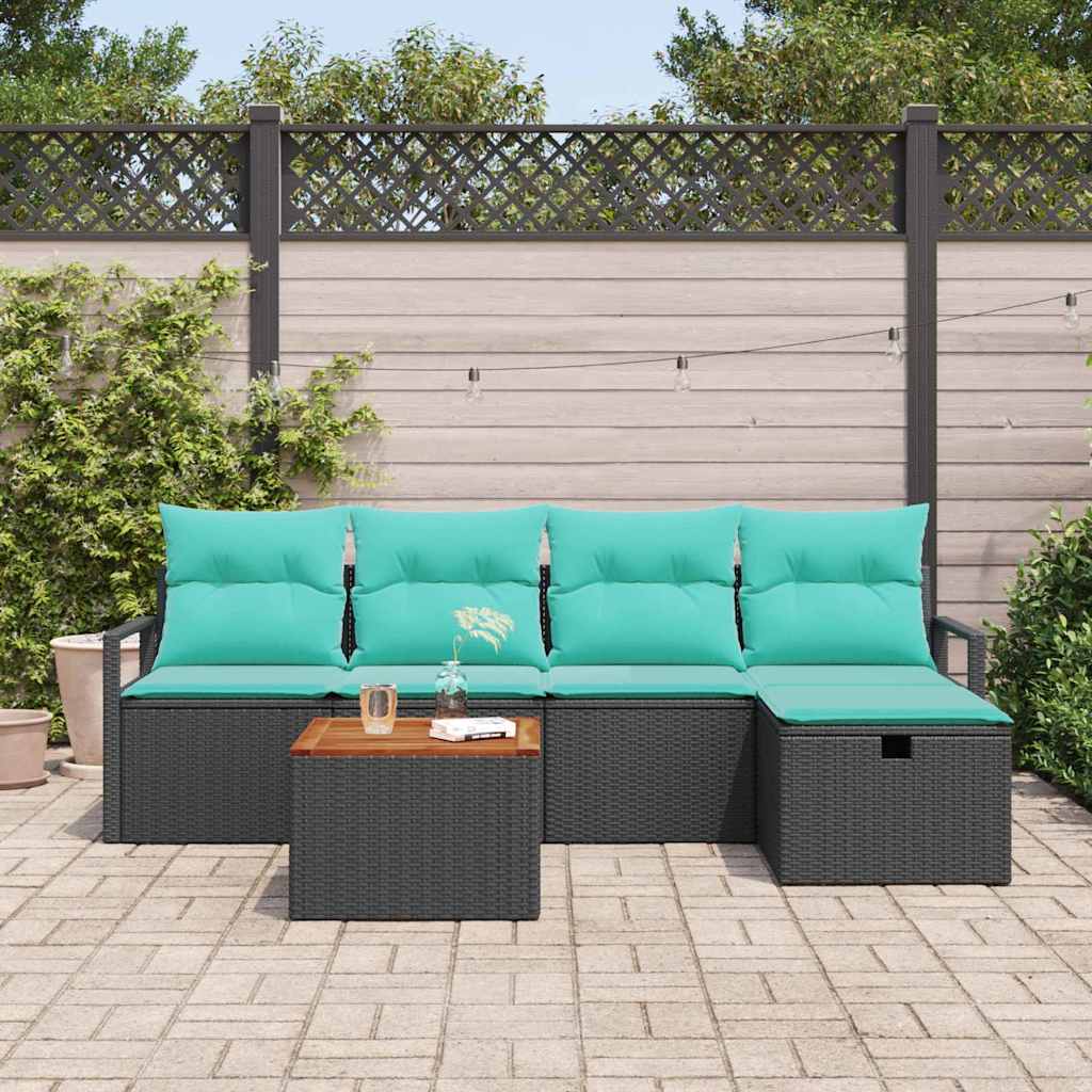 Set Divano da Giardino con cuscino 6 pcs Nero polyrattan | homemem39
