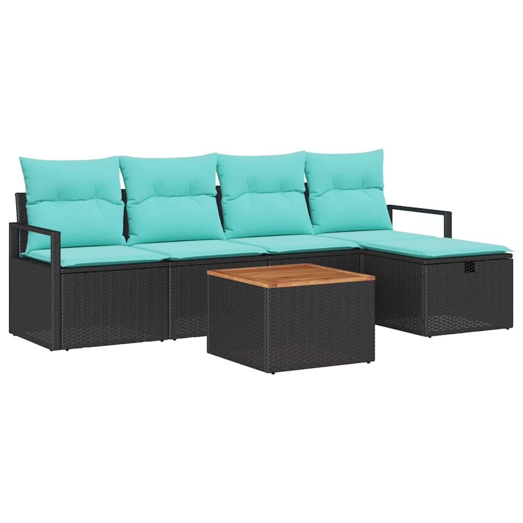 Set Divano da Giardino con cuscino 6 pcs Nero polyrattan | homemem39