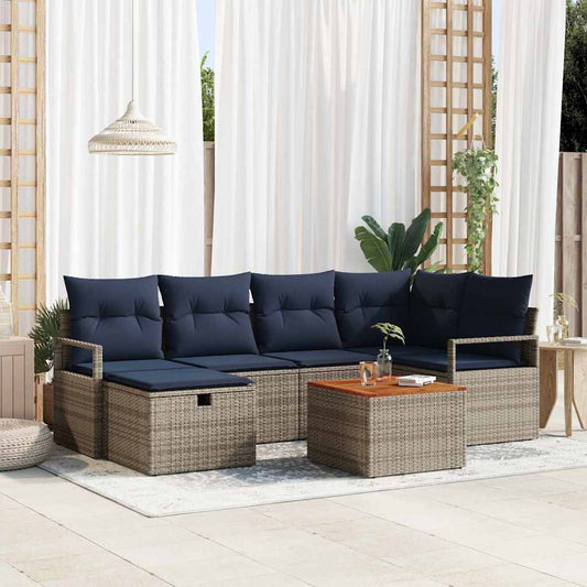 Set Divano da Giardino con cuscino 7 pcs Grigio polyrattan