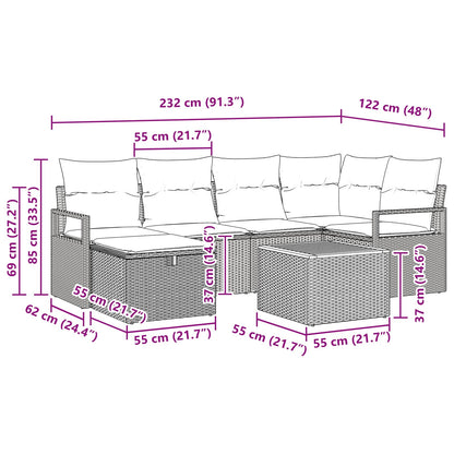 Set Divano da Giardino con cuscino 7 pcs Grigio polyrattan