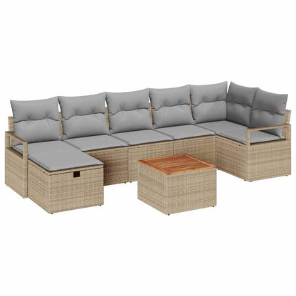 Set Divano da Giardino con cuscino 8 pcs Beige Poly Rattan - homemem39