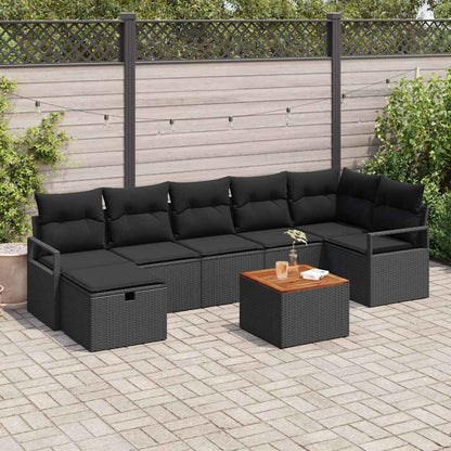 Set Divano da Giardino con cuscino 8 pcs Nero polyrattan | homemem39