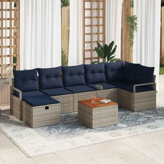 Set Divano da Giardino con cuscino 8 pcs Grigio polyrattan | homemem39