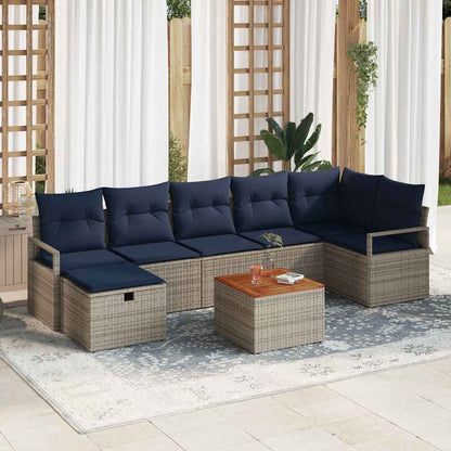 Set Divano da Giardino con cuscino 8 pcs Grigio polyrattan