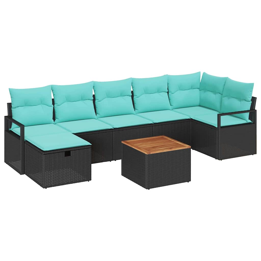 Set Divano da Giardino con cuscino 8 pcs Nero polyrattan | homemem39