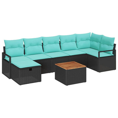 Set Divano da Giardino con cuscino 8 pcs Nero polyrattan | homemem39