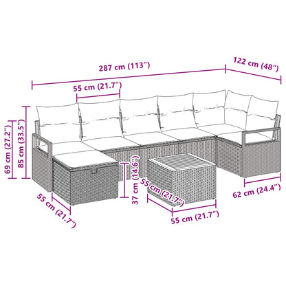 Set Divano da Giardino con cuscino 8 pcs Nero polyrattan