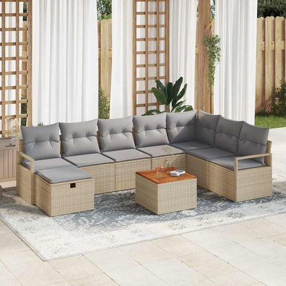 Set Divano da Giardino con cuscino 9 pcs Beige Poly Rattan - homemem39