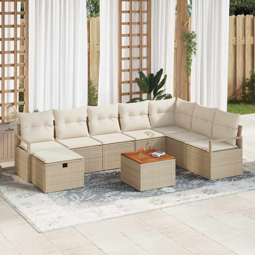 Set Divano da Giardino con cuscino 9 pcs Beige polyrattan