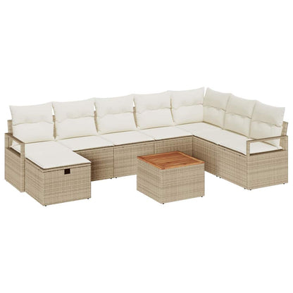 Set Divano da Giardino con cuscino 9 pcs Beige Poly Rattan - homemem39