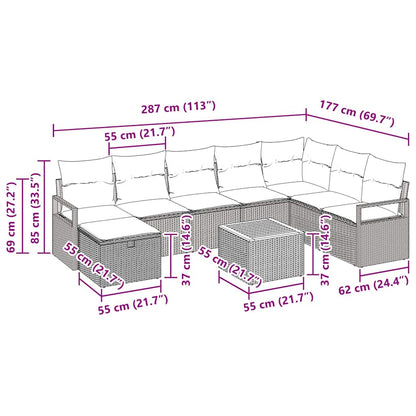 Set Divano da Giardino con cuscino 9 pcs Beige polyrattan