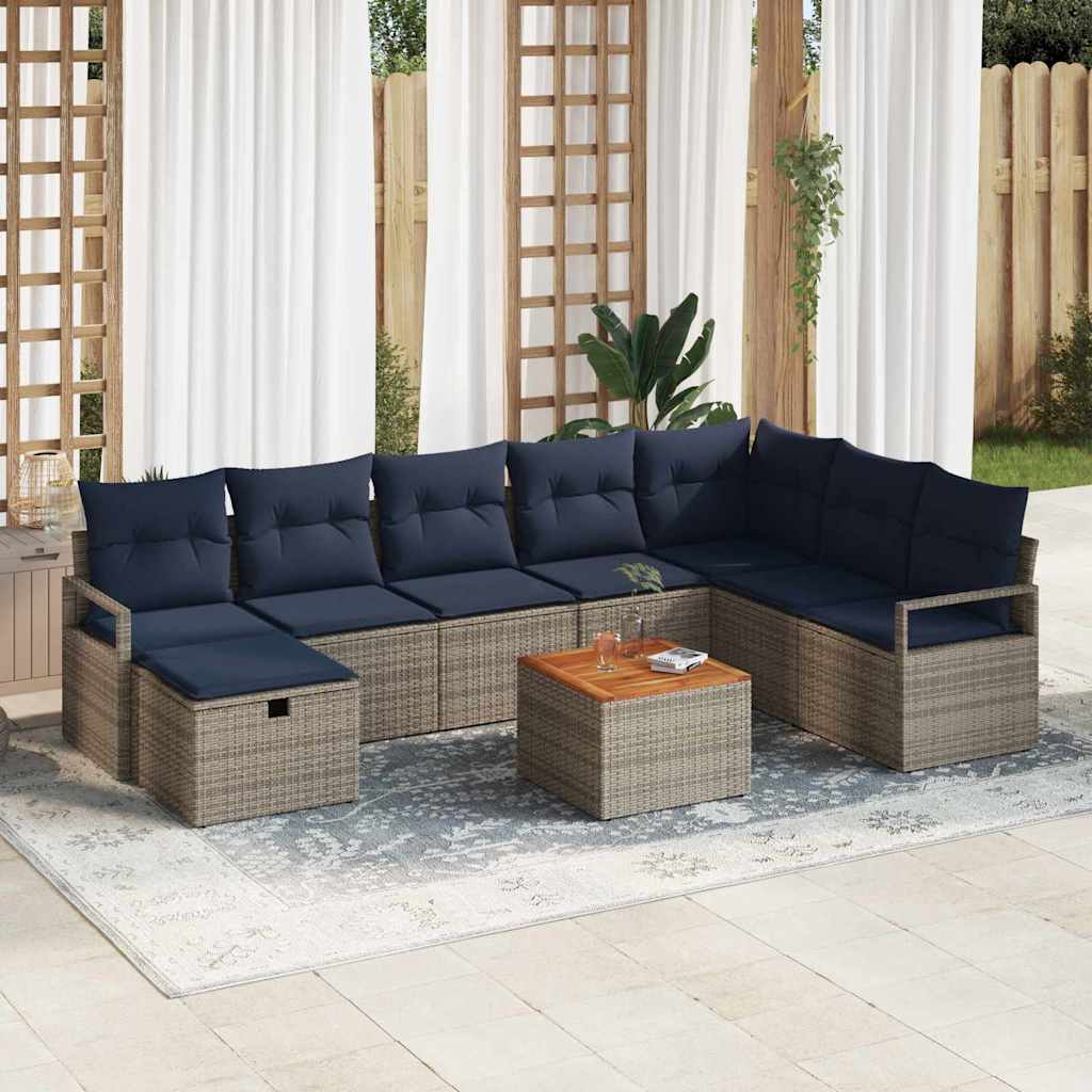 Set Divano da Giardino con cuscino 9 pcs Grigio polyrattan | homemem39