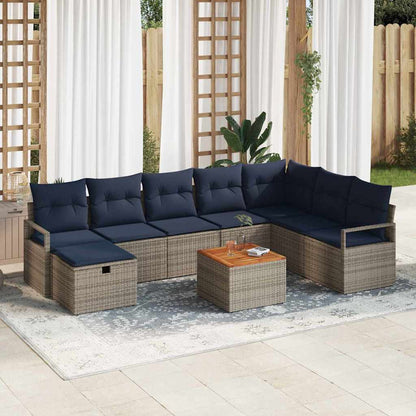 Set Divano da Giardino con cuscino 9 pcs Grigio polyrattan | homemem39