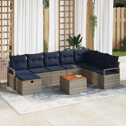 Set Divano da Giardino con cuscino 9 pcs Grigio polyrattan
