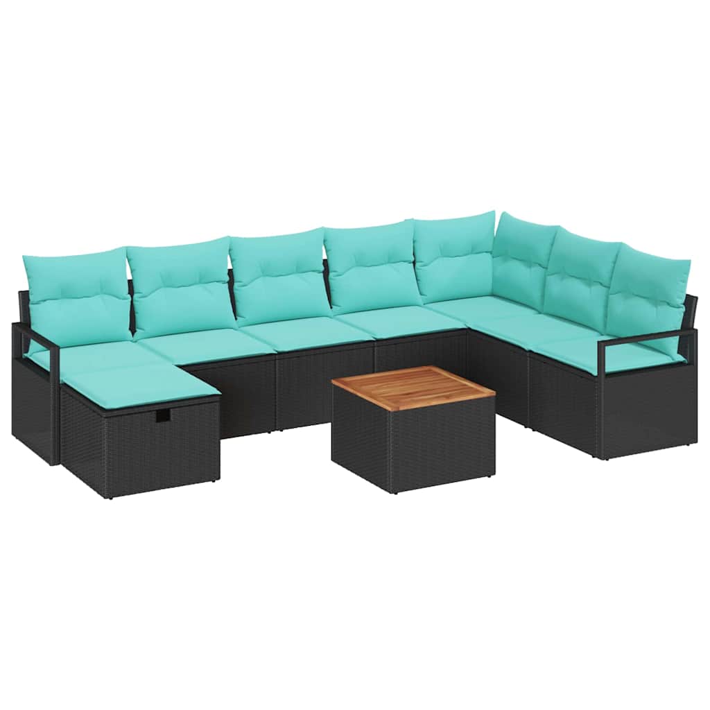 Set Divano da Giardino con cuscino 9 pcs Nero polyrattan | homemem39