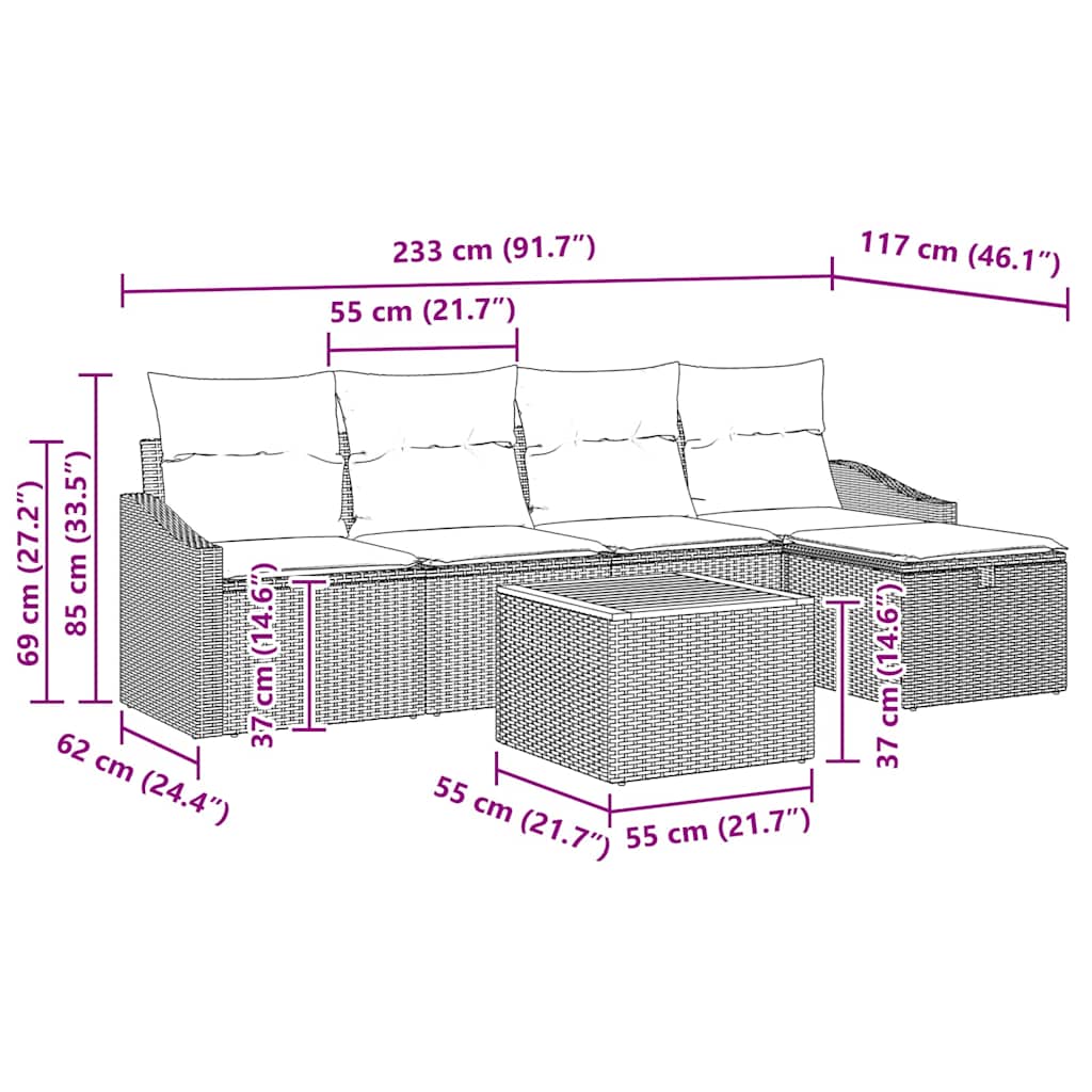 Set Divano da Giardino 6 pz Nero polyrattan | homemem39
