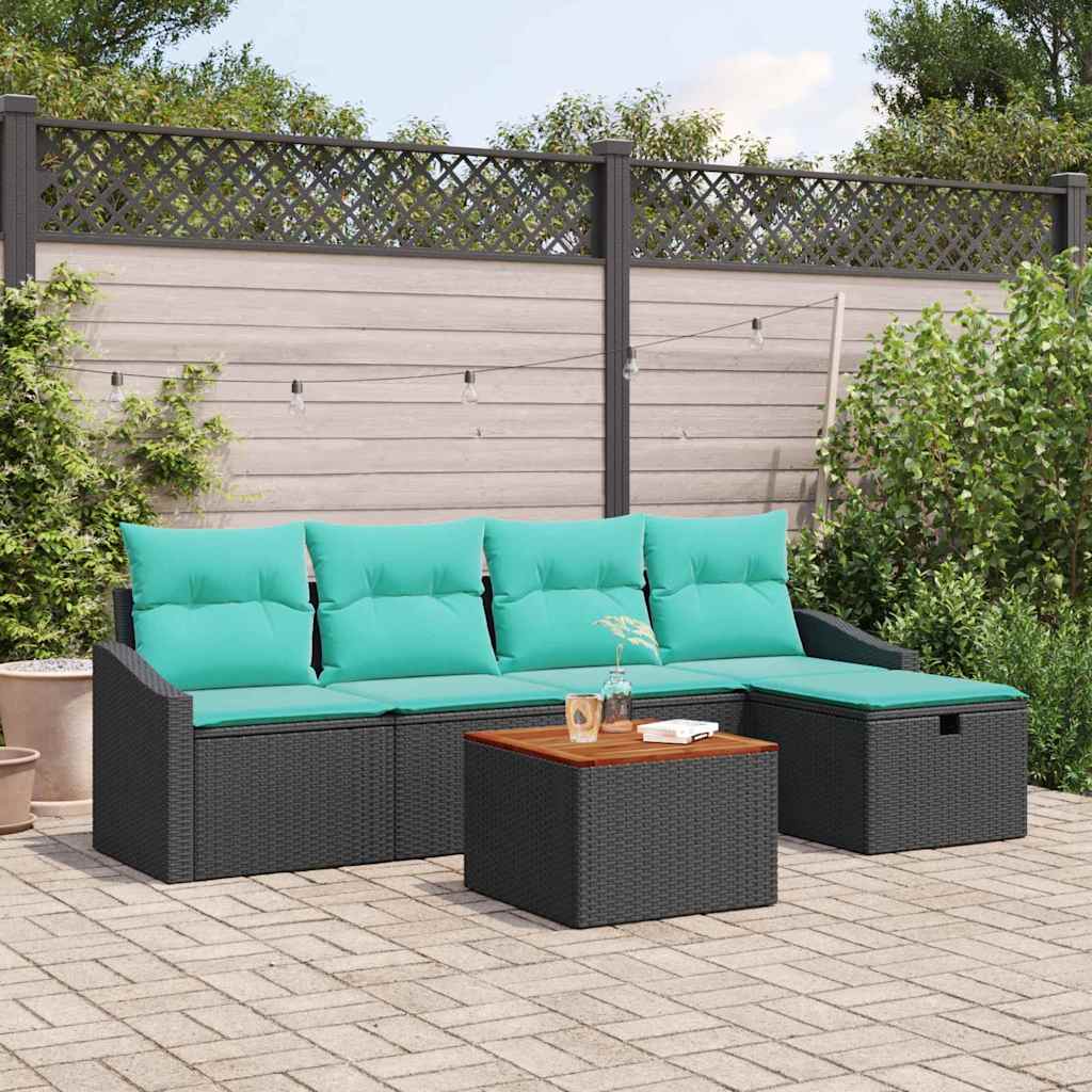 Set Divano da Giardino con cuscino 6 pcs Nero polyrattan | homemem39