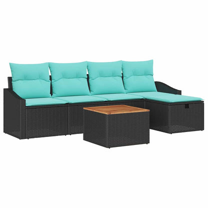 Set Divano da Giardino con cuscino 6 pcs Nero polyrattan | homemem39