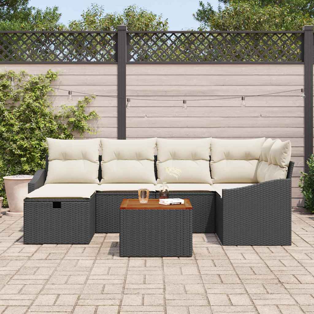 Set Divano da Giardino con cuscino 7 pcs Nero Poly Rattan - homemem39