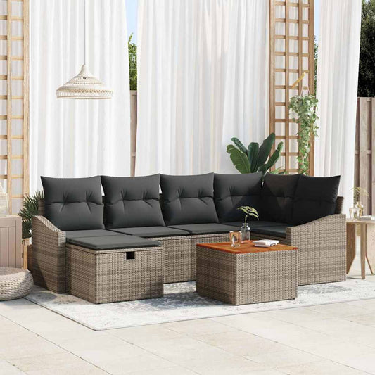Set Divano da Giardino con cuscino 7 pcs Grigio Poly Rattan