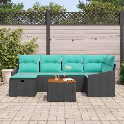 Set Divano da Giardino con cuscino 7 pcs Nero polyrattan | homemem39