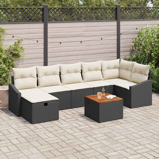 Set Divano da Giardino con cuscino 8 pcs Nero polyrattan | homemem39