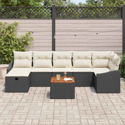 Set Divano da Giardino con cuscino 8 pcs Nero polyrattan | homemem39