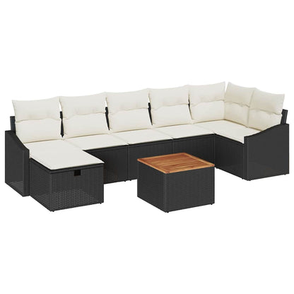 Set Divano da Giardino con cuscino 8 pcs Nero polyrattan | homemem39