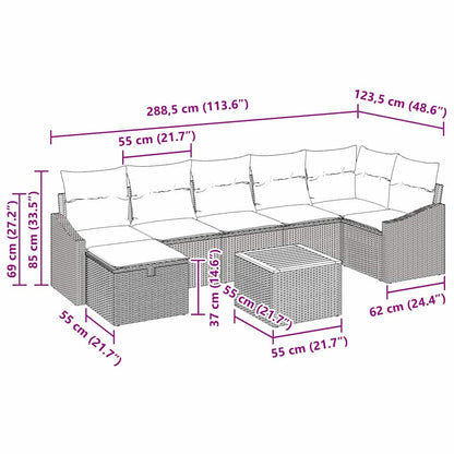 Set Divano da Giardino con cuscino 8 pcs Nero polyrattan