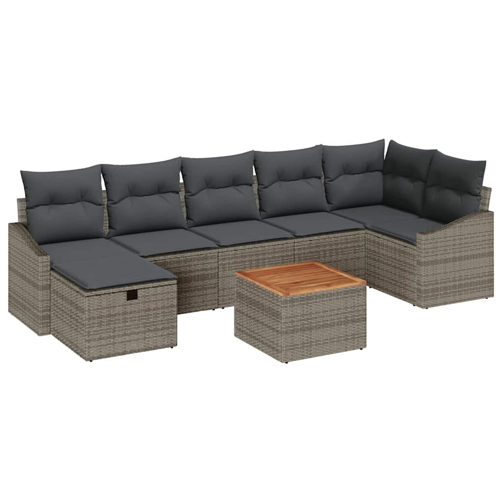 Set Divano da Giardino con cuscino 8 pcs Grigio polyrattan