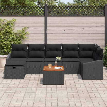 Set Divano da Giardino con cuscino 8 pcs Nero polyrattan | homemem39