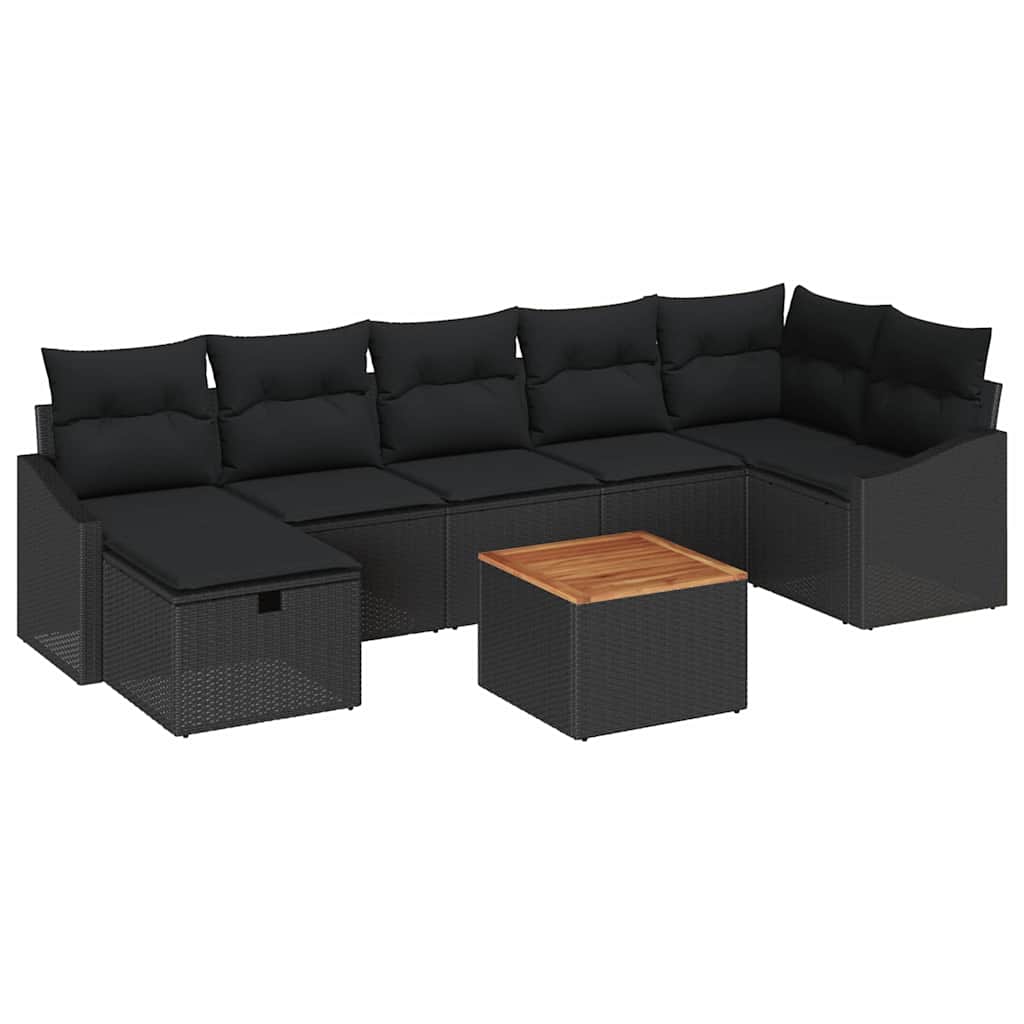 Set Divano da Giardino con cuscino 8 pcs Nero polyrattan | homemem39