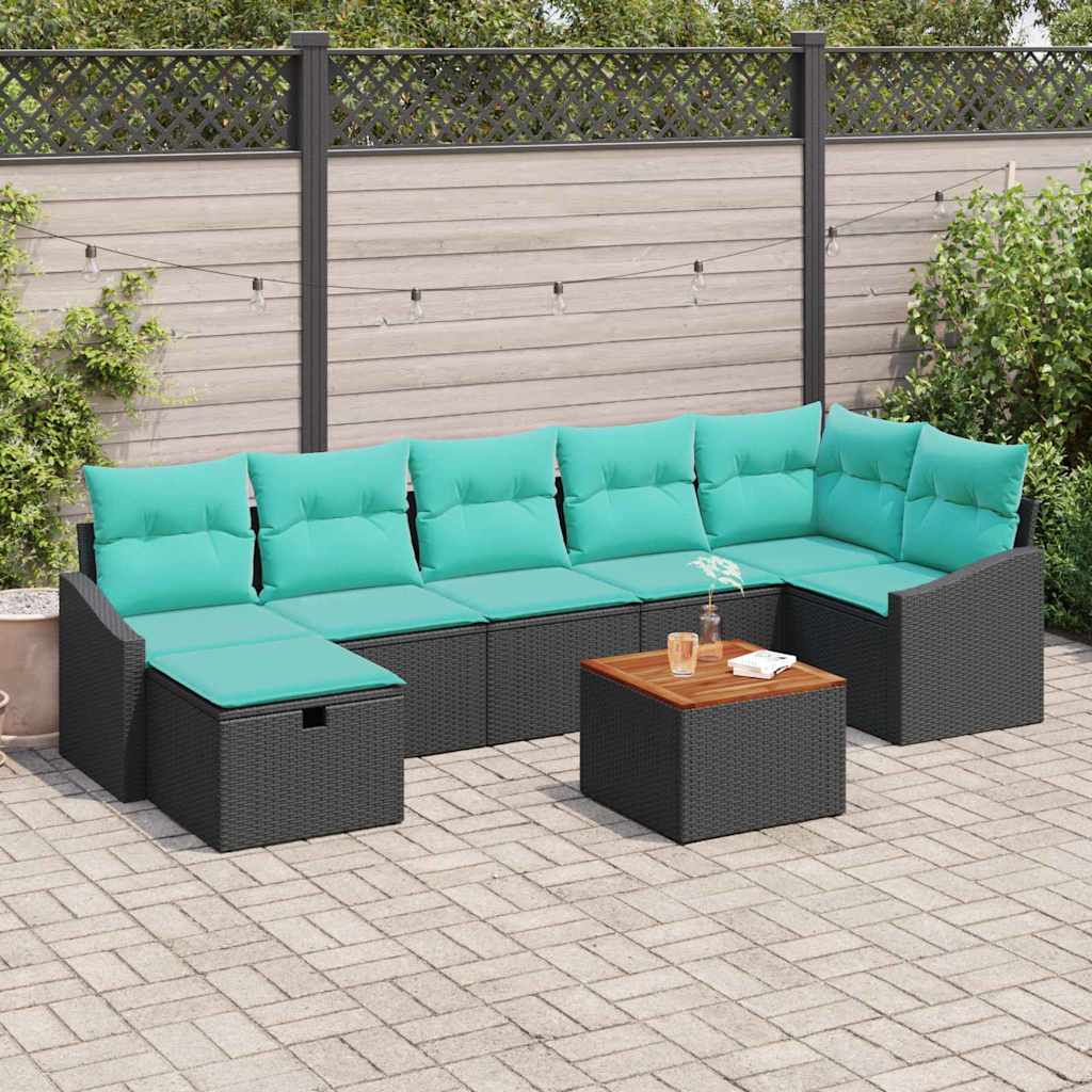 Set Divano da Giardino con cuscino 8 pcs Nero polyrattan | homemem39