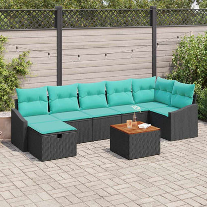 Set Divano da Giardino con cuscino 8 pcs Nero polyrattan | homemem39