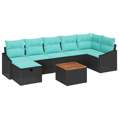 Set Divano da Giardino con cuscino 8 pcs Nero polyrattan | homemem39