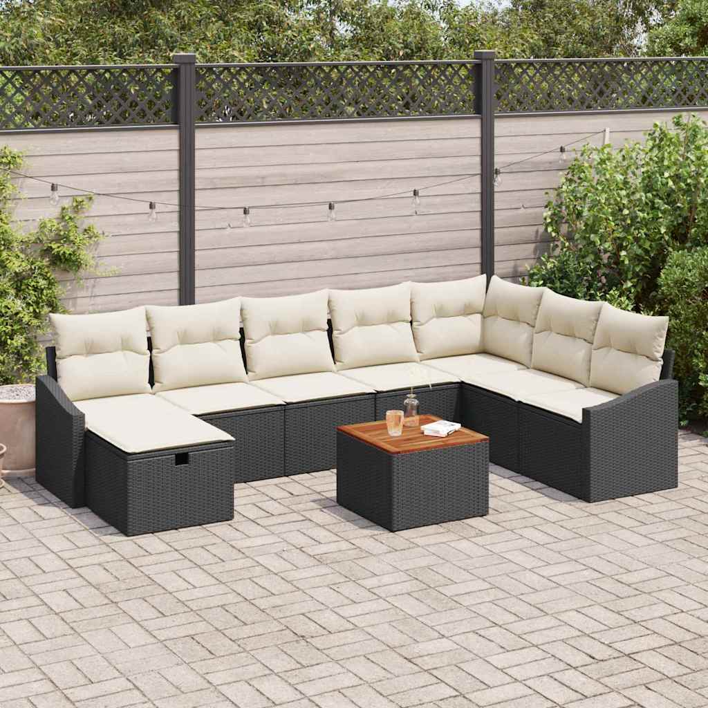 Set Divano da Giardino con cuscino 9 pcs Nero Poly Rattan - homemem39