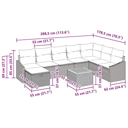 Set Divano da Giardino con cuscino 9 pcs Beige polyrattan