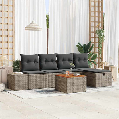 Set Divano da Giardino con cuscino 6 pcs Grigio polyrattan