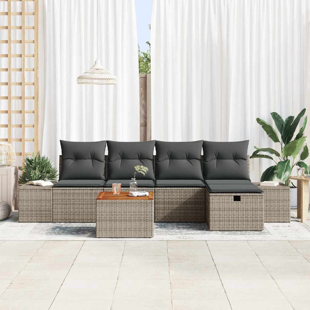 Set Divano da Giardino con cuscino 6 pcs Grigio polyrattan