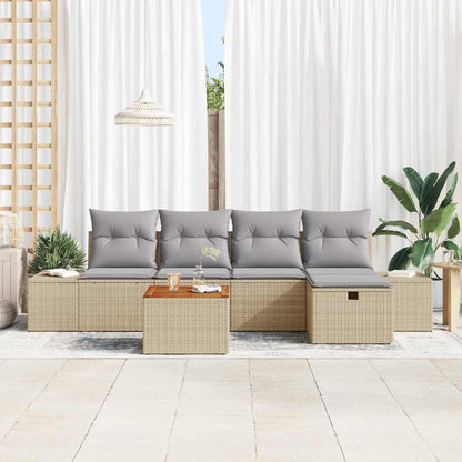 Set Divano da Giardino con cuscino 6 pcs Beige Poly Rattan - homemem39