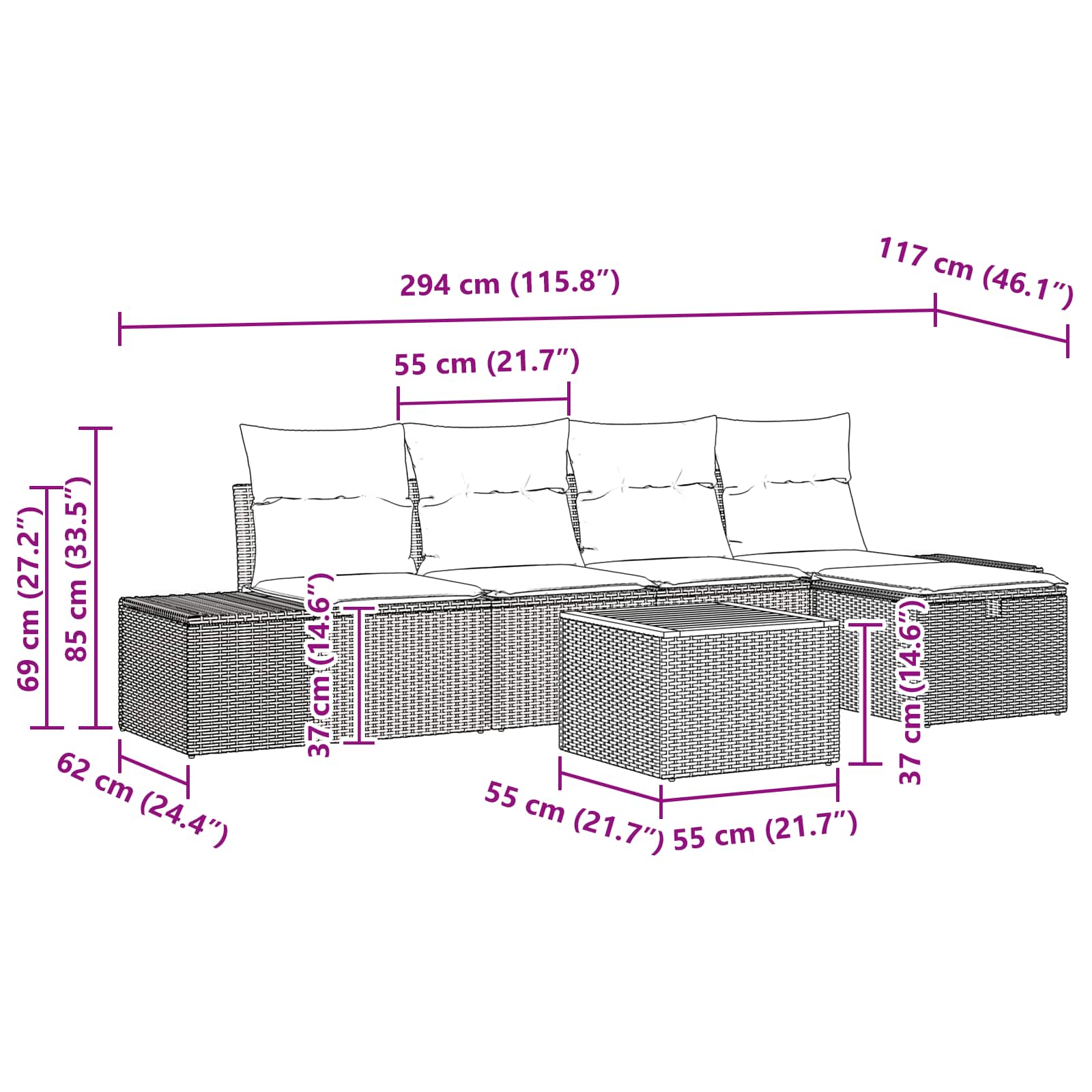 Set Divano da Giardino 6 pz Nero polyrattan | homemem39