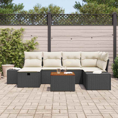 Set Divano da Giardino con cuscino 7 pcs Nero Poly Rattan - homemem39