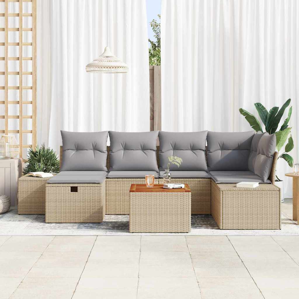 Set Divano da Giardino con cuscino 7 pcs Beige Poly Rattan - homemem39